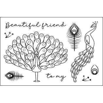 Beautiful Friend Peacock Clear Stamps Set of 9